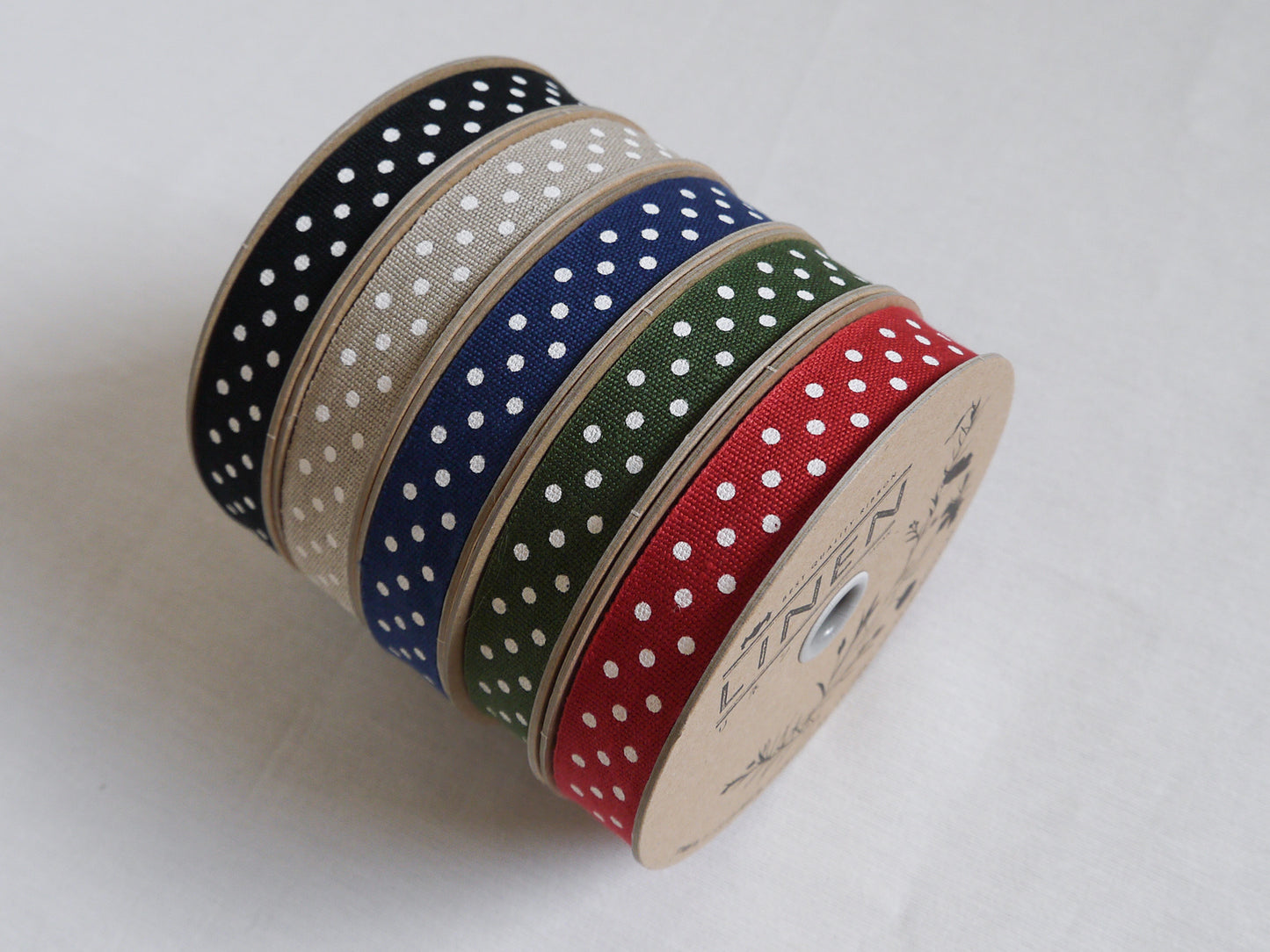20mm Polka dots ribbon/ tape in 100% washed linen