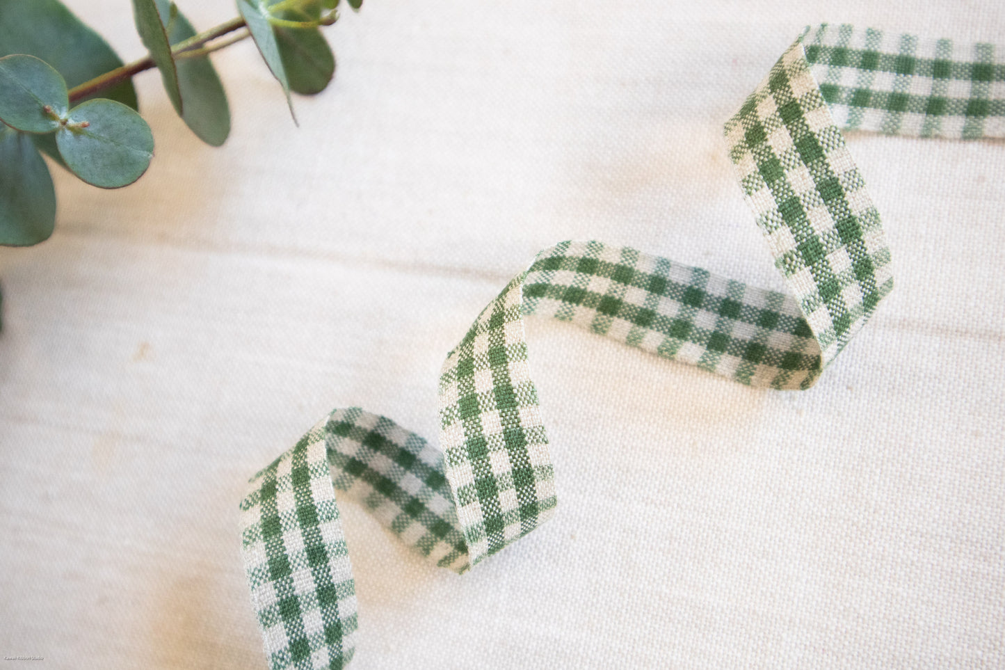 20mm Gingham check ribbon/ tape in 100% washed linen