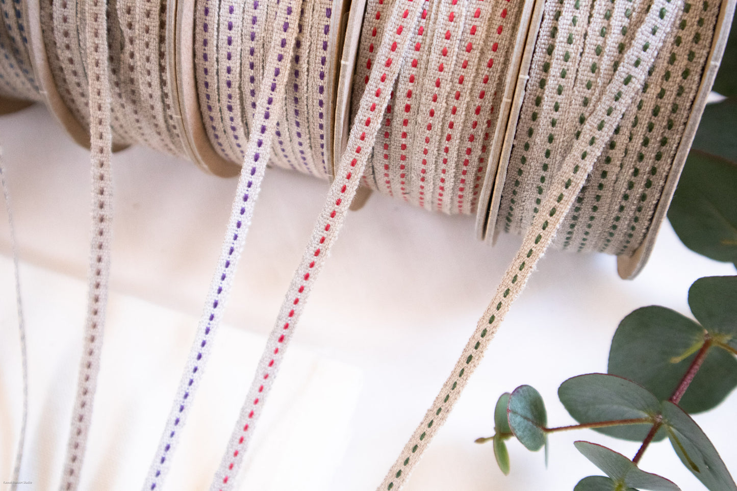 5mm Stitched ribbon/ tape in 100% washed linen