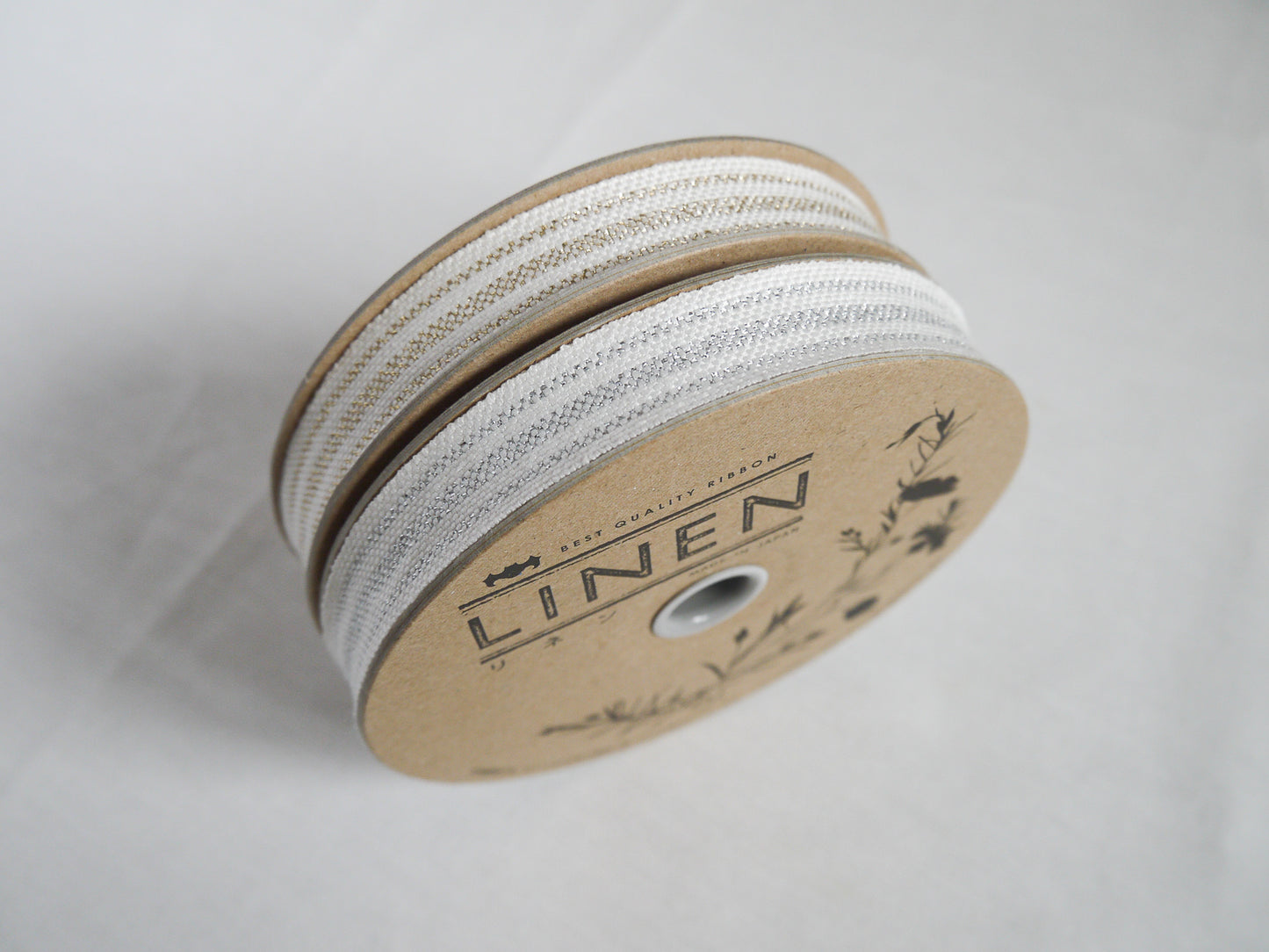17mm stripe metallic ribbon/ tape in washed linen