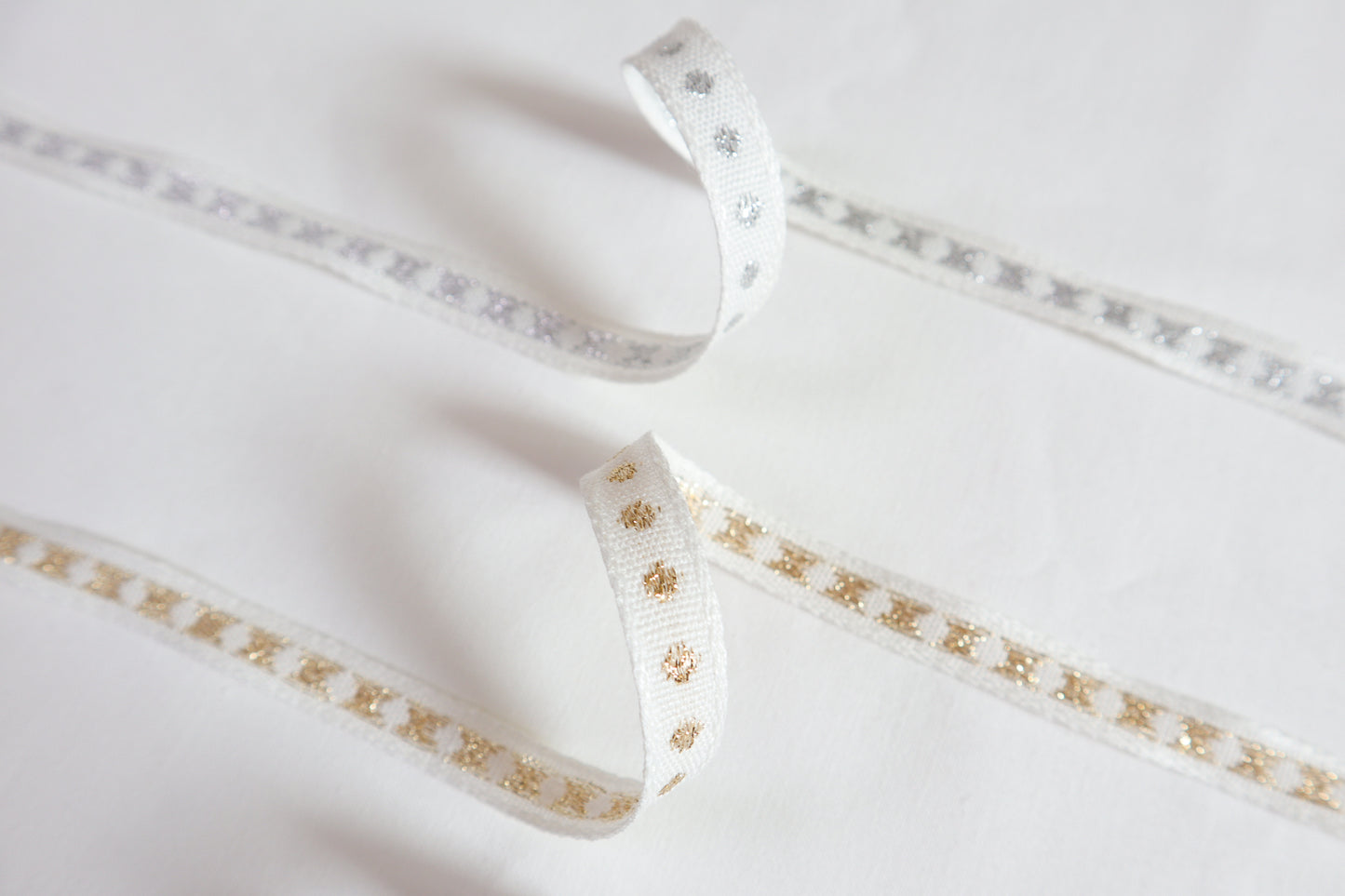 10mm metallic polka dots ribbon/ tape in washed linen