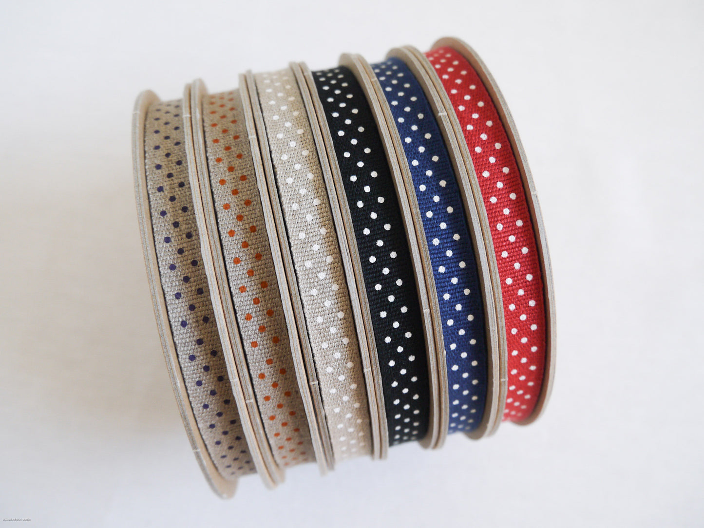 10mm Polka dots ribbon/ tape in 100% washed linen
