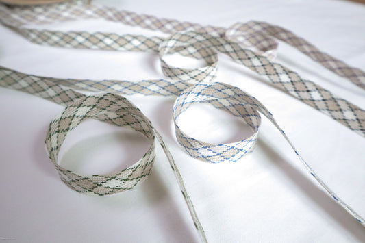 Argyle check tape / webbing 100% washed linen