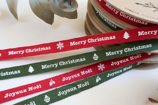 10mm Christmas ribbon in 100% washed linen