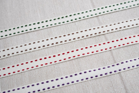 Organic cotton stitched ribbon/ tape in 9mm