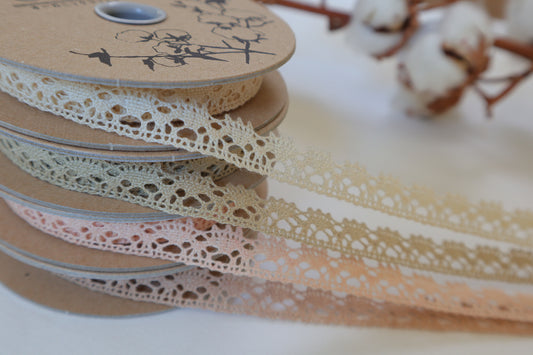14mm Scalloped edge lace ribbon in 100% organic cotton