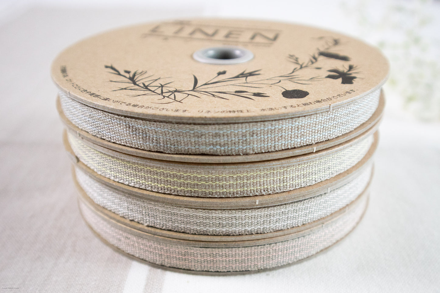 9mm stripe ribbon/ tape in 100% washed linen