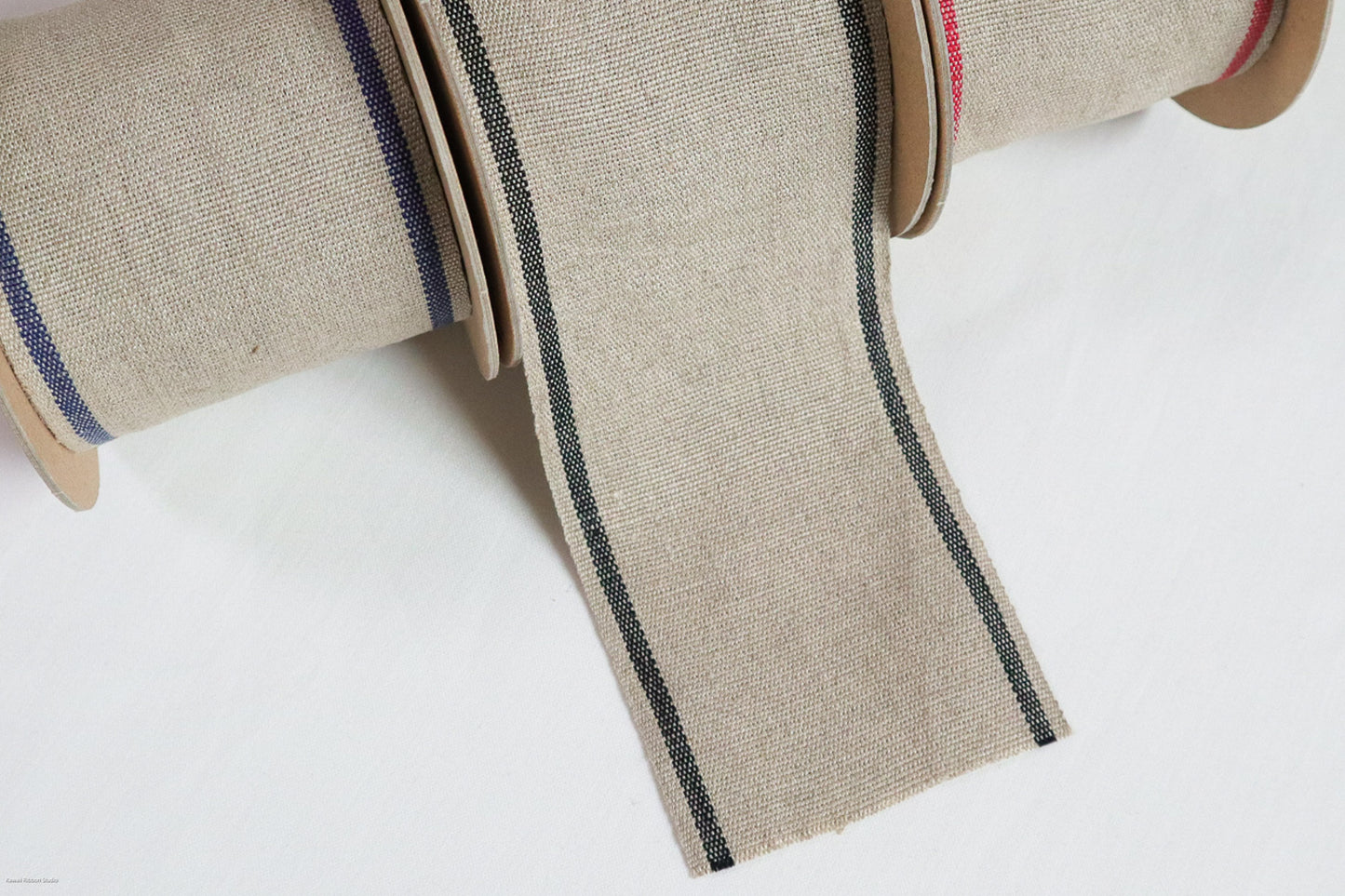 50mm & 75mm stripe ribbon/ tape for embroidery in 100% washed linen