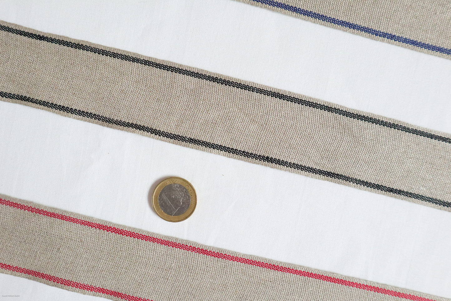 30mm & 38mm stripe ribbon/ tape for embroidery in 100% washed linen
