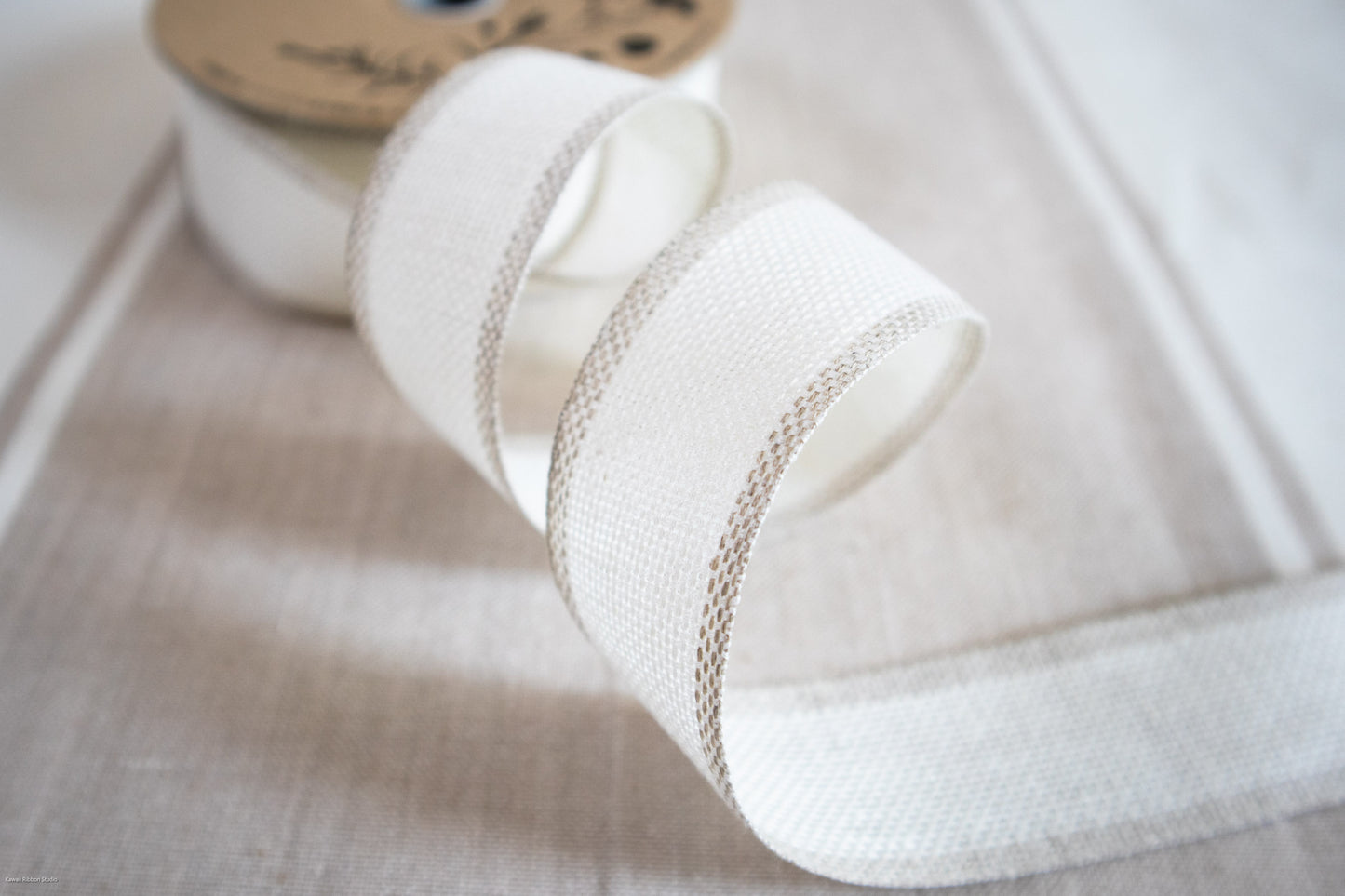 32mm stripe ribbon/ tape for embroidery in 100% washed linen