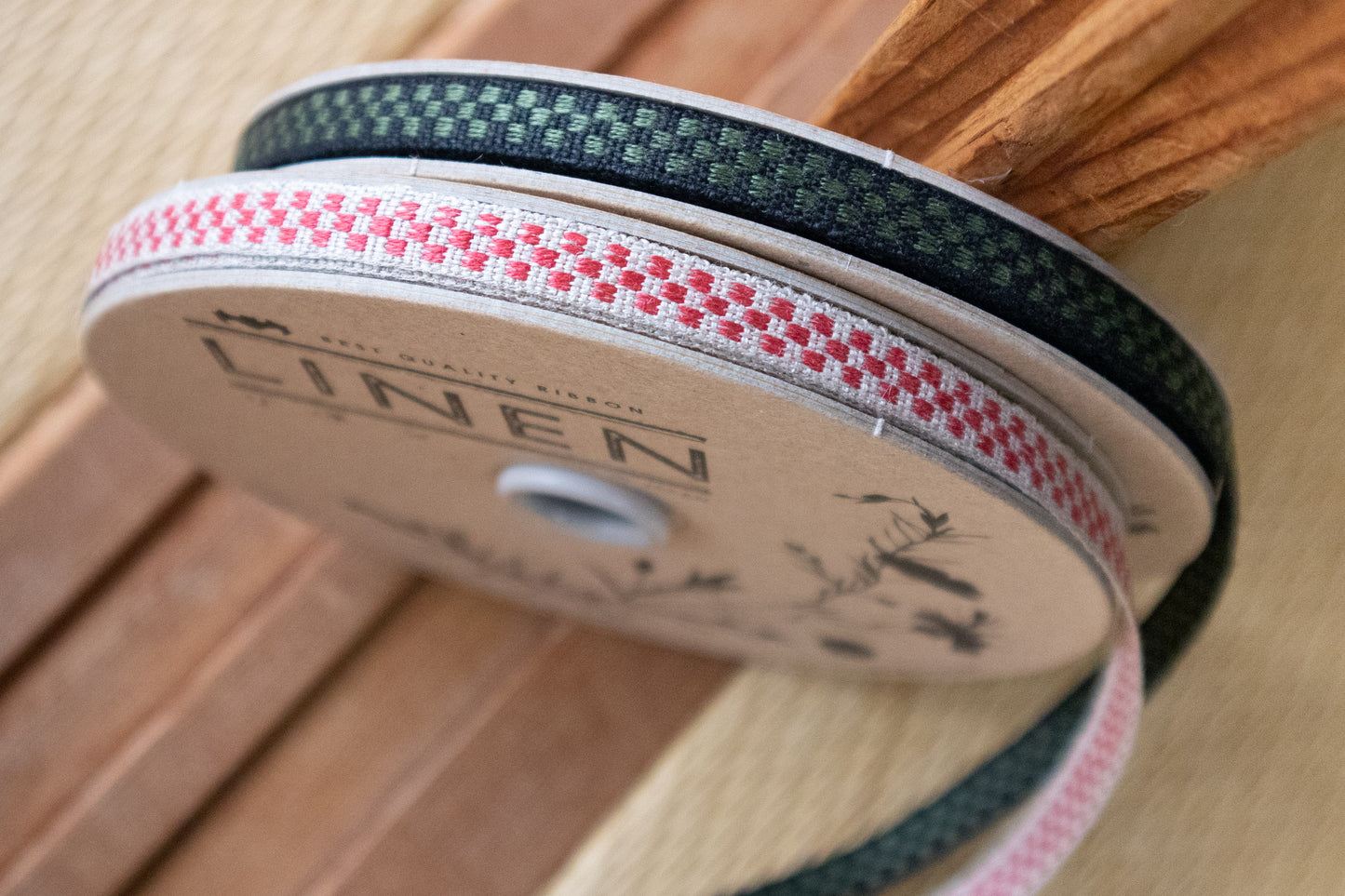 Japanese check ribbon/ tape in 100% washed linen in 10mm