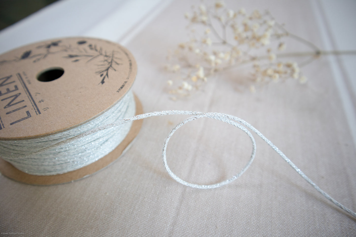 2mm White silver metallic jewelry cord in washed linen