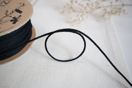2mm Black jewelry cord in washed linen