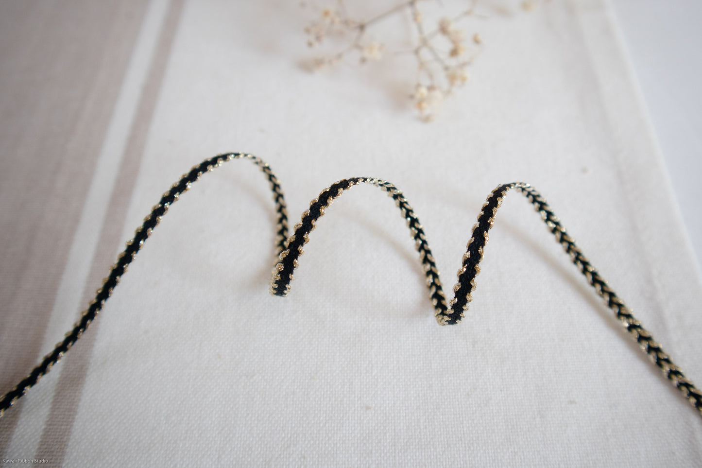4mm Black gold metallic jewelry cord in washed linen