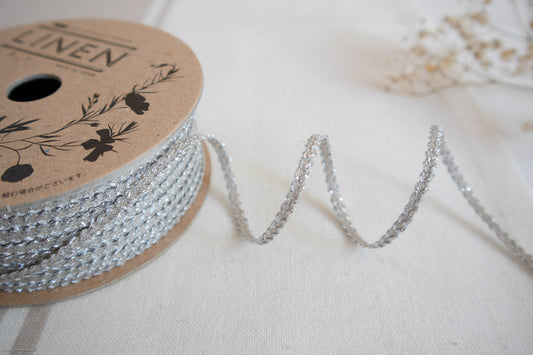 4mm White silver metallic jewelry cord in washed linen