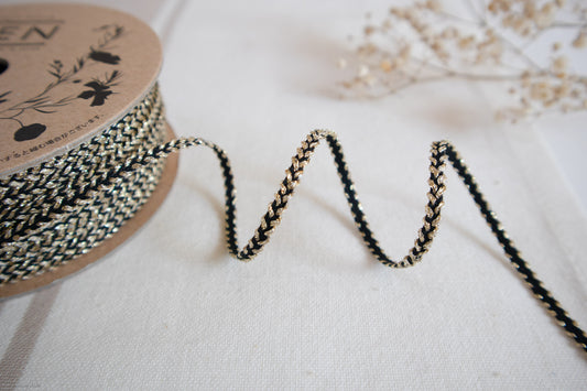 4mm Black gold metallic jewelry cord in washed linen