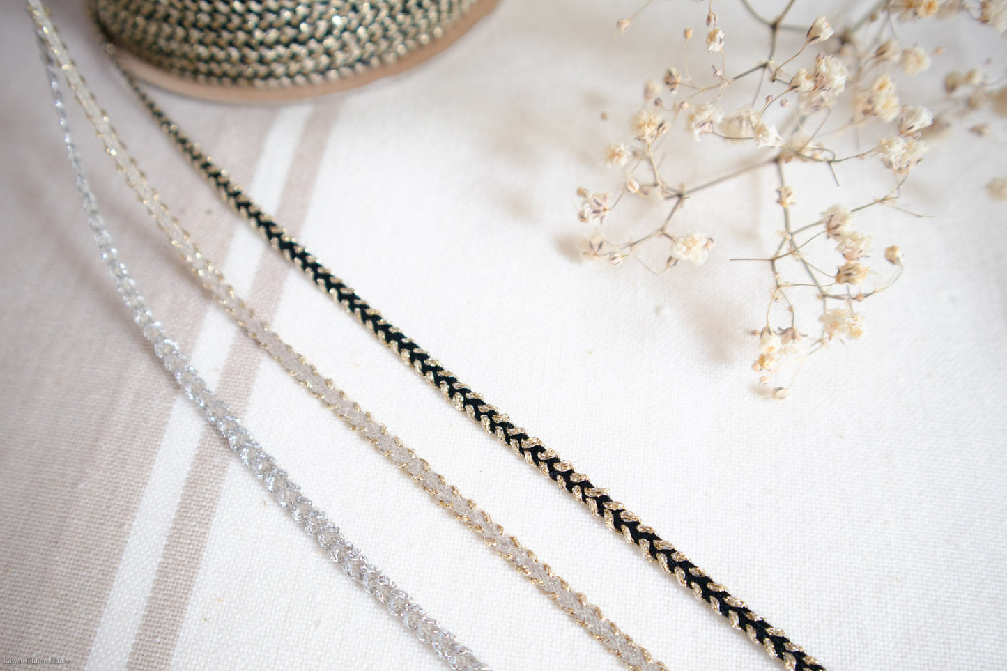 4mm White silver metallic jewelry cord in washed linen