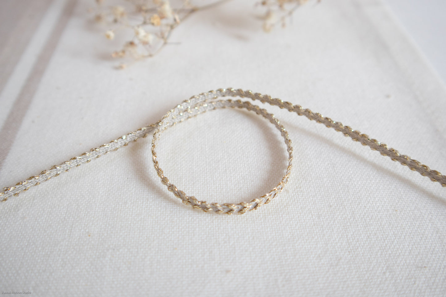 4mm Natural gold metallic jewelry cord in washed linen