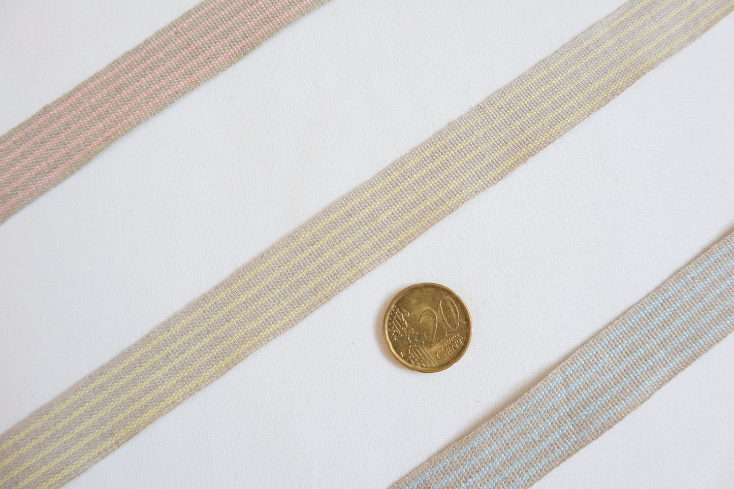 20mm stripe ribbon/ tape in 100% washed linen