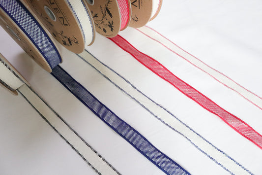 15mm stripe ribbon/ tape in 100% washed linen